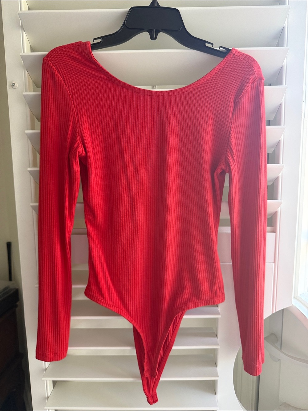 Sexy Red Ribbed Long-Sleeve Kids One-Piece Bodysuit - Criss Cross Back - Easy